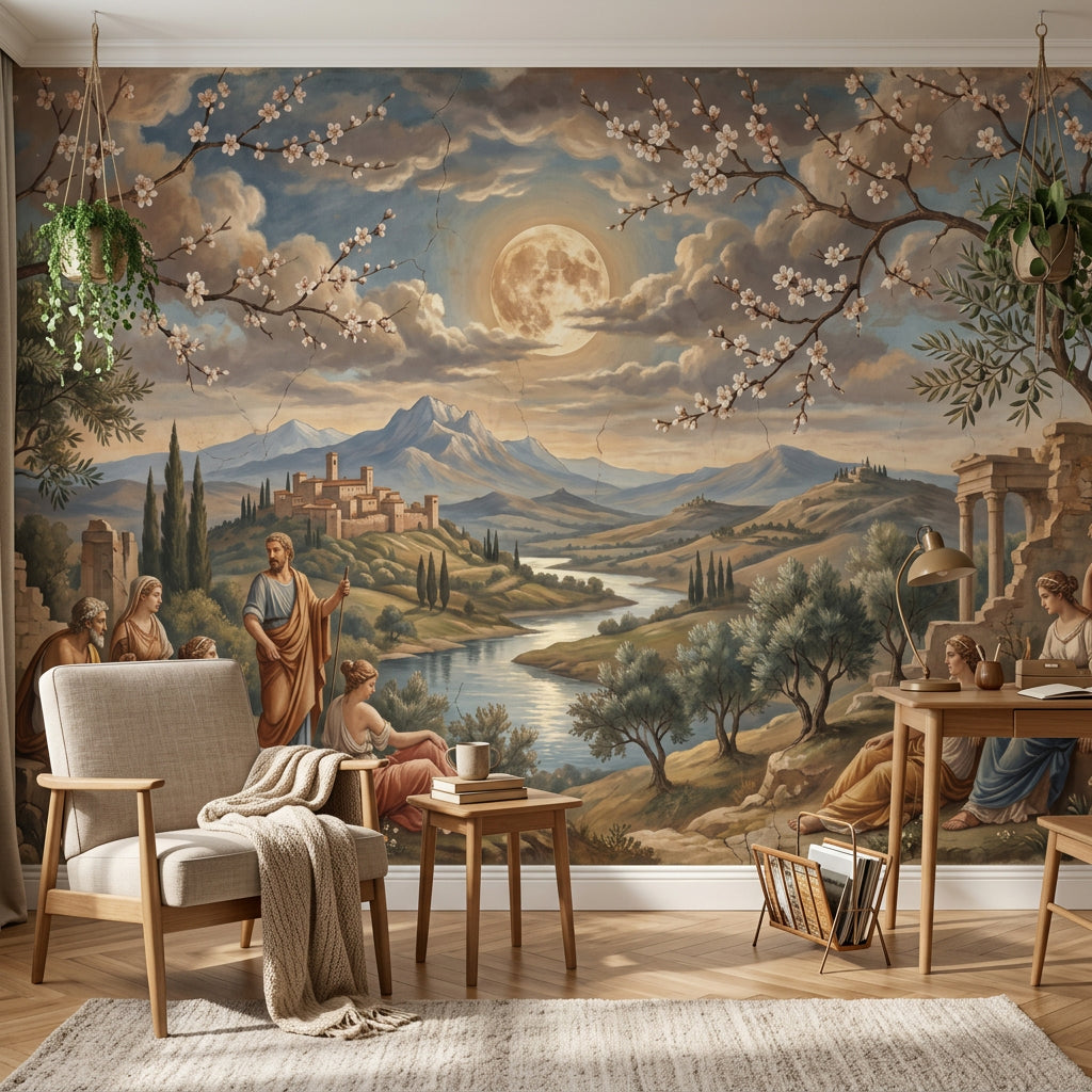 Classical Landscape Wallpaper Greco Roman Figures Ancient Ruins Wall Mural
