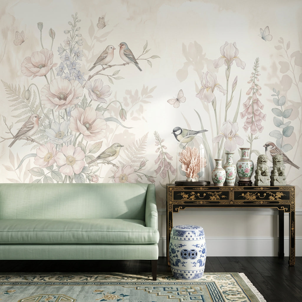 White Background Wallpaper Paper Texture Removable Muted Green Wall Decor