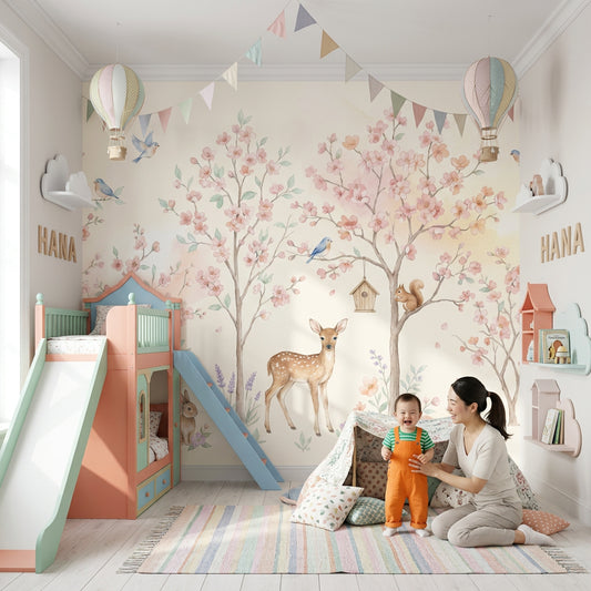 Nursery Mural Wallpaper Pastel Removable Watercolor Wall Decor