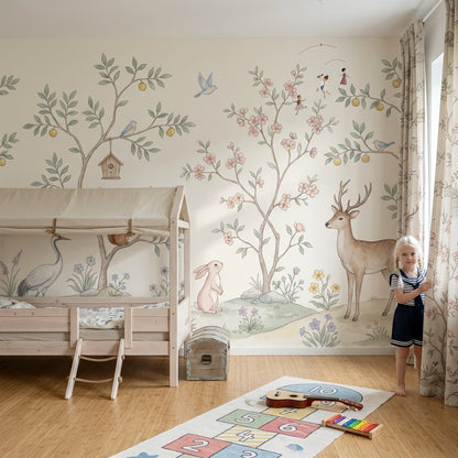 Woodland Animals Wallpaper Watercolor Whimsical Landscape Wall Mural