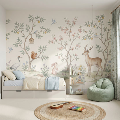 Woodland Animals Wallpaper Watercolor Whimsical Landscape Wall Mural