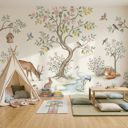 Woodland Wallpaper Floral Tree Removable Stream Wall Decor