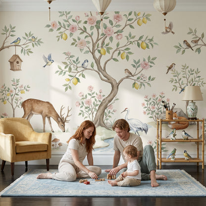 Woodland Wallpaper Floral Tree Removable Stream Wall Decor