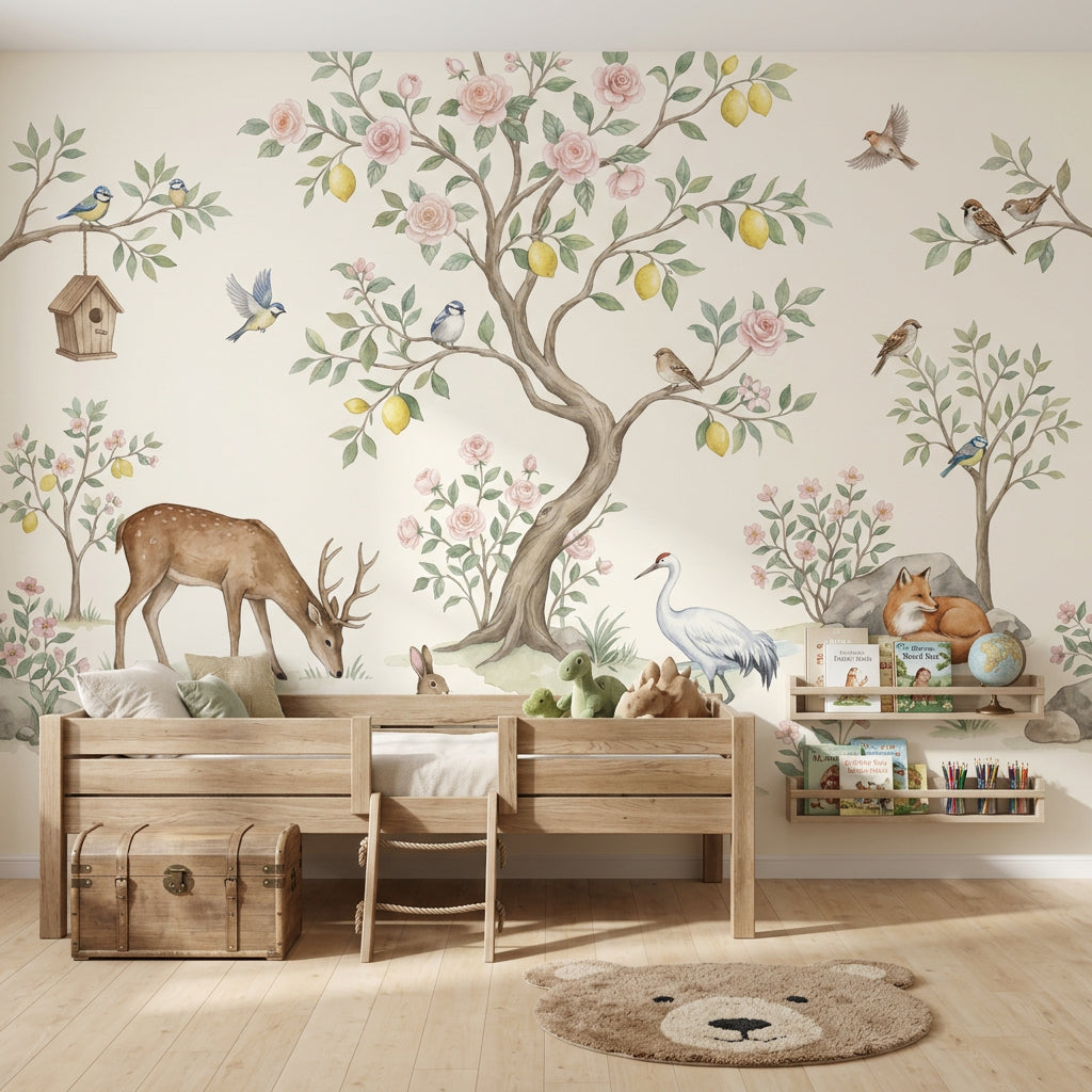 Woodland Wallpaper Floral Tree Removable Stream Wall Decor