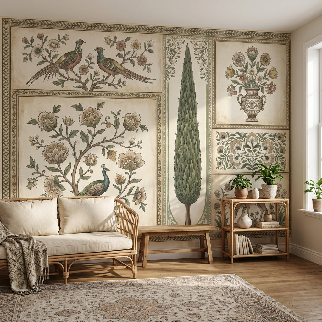 Vintage Toile Wallpaper Botanical Floral Panels European Pastoral Wall Mural