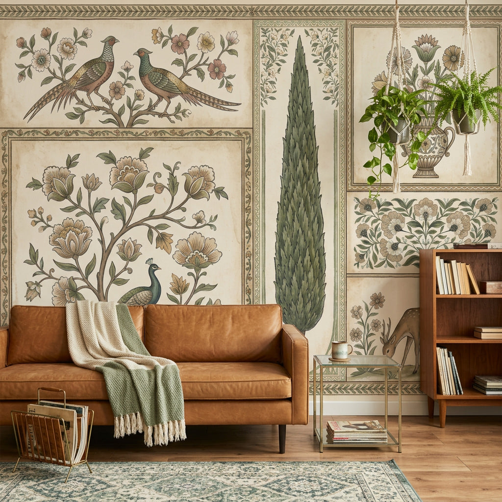 Vintage Toile Wallpaper Botanical Floral Panels European Pastoral Wall Mural