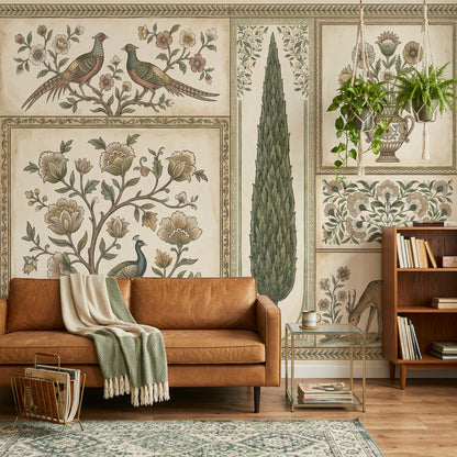 Vintage Toile Wallpaper Botanical Floral Panels European Pastoral Wall Mural