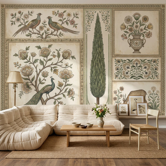 Vintage Toile Wallpaper Botanical Floral Panels European Pastoral Wall Mural