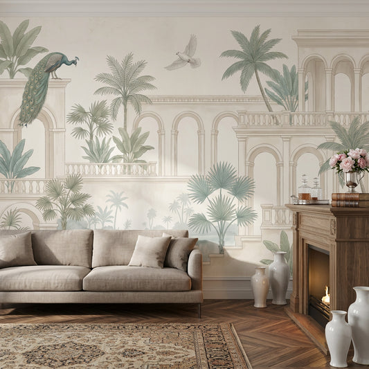 Muted Green Wallpaper Tropical Removable Vintage Wall Decor