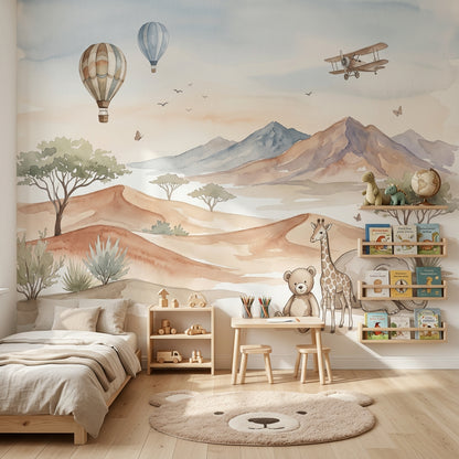 Muted Green Wallpaper Watercolor Safari Removable Desert Nursery Wall Decor