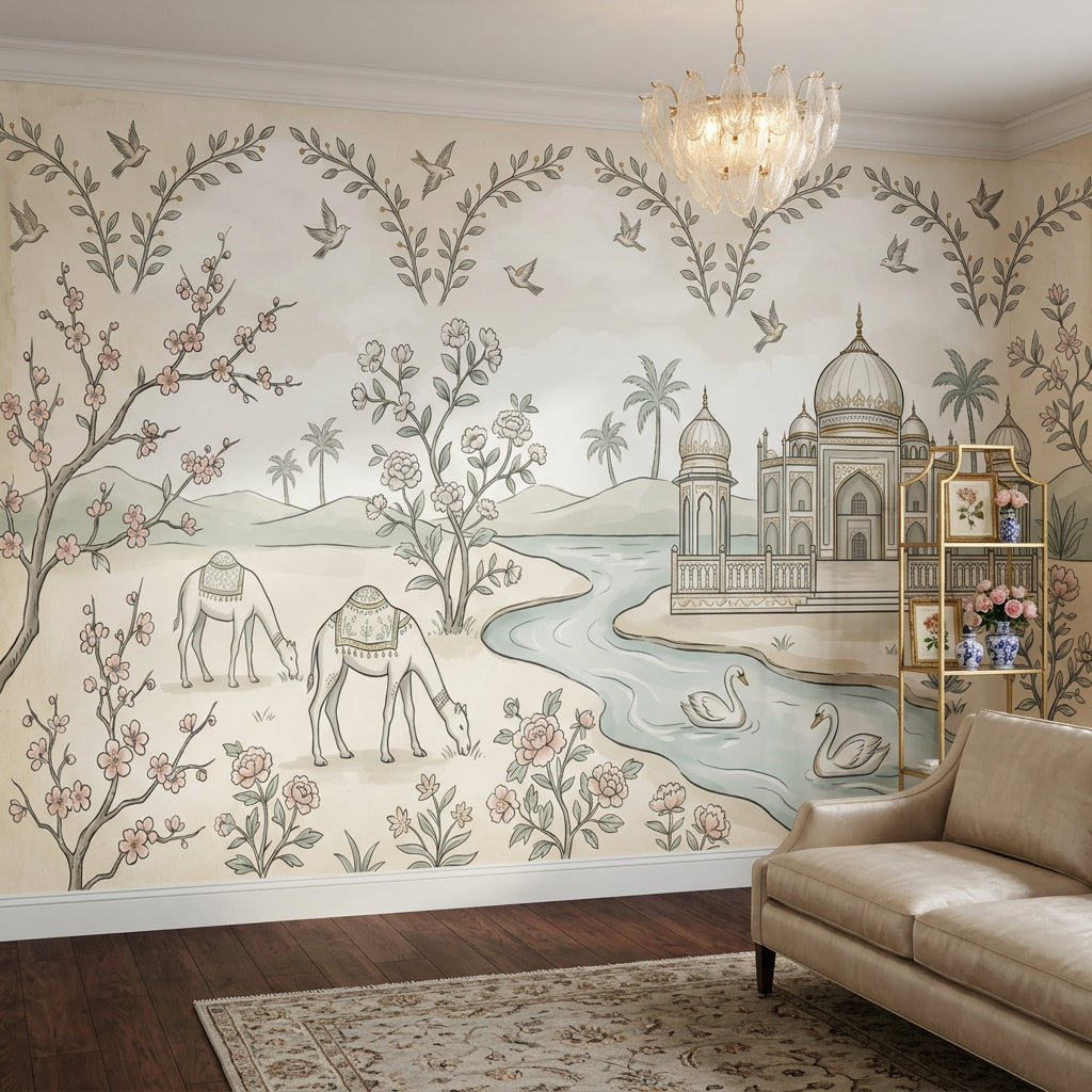Toile Landscape Wallpaper Mughal Palace Taj Mahal Inspired Wall Mural