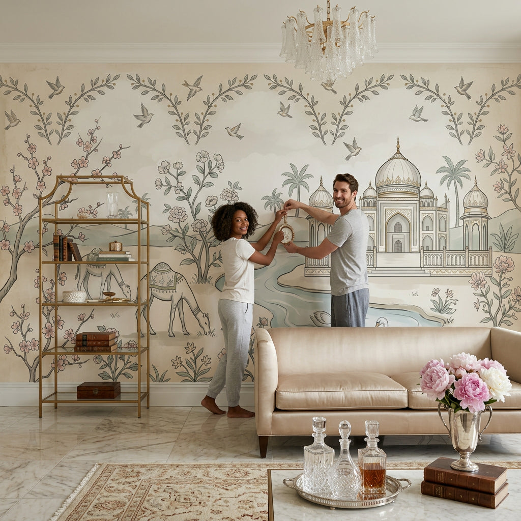 Toile Landscape Wallpaper Mughal Palace Taj Mahal Inspired Wall Mural