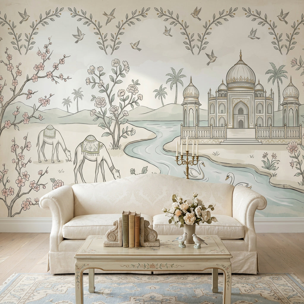 Toile Landscape Wallpaper Mughal Palace Taj Mahal Inspired Wall Mural