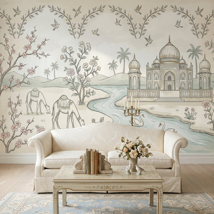 Toile Landscape Wallpaper Mughal Palace Taj Mahal Inspired Wall Mural
