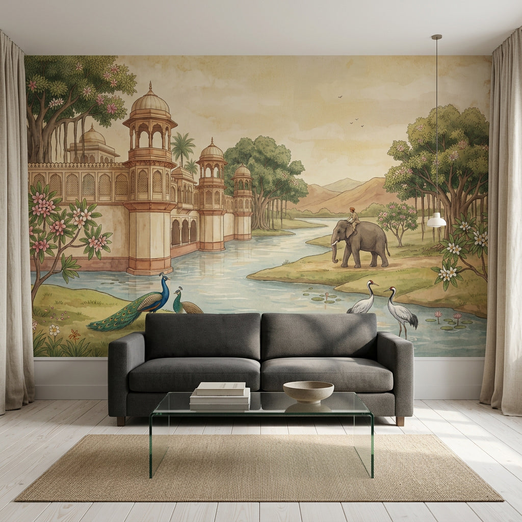 South Asian Palace Wallpaper River Garden Removable Domed Pavilions Wall Decor