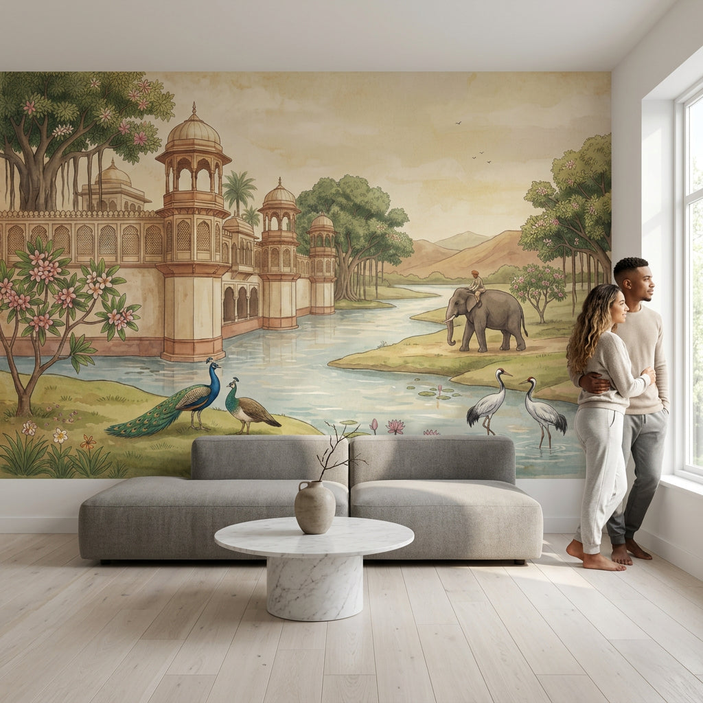 South Asian Palace Wallpaper River Garden Removable Domed Pavilions Wall Decor