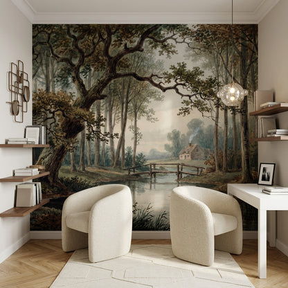 Muted Green Wallpaper Woodland Removable Rustic Wall Decor