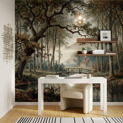 Muted Green Wallpaper Woodland Removable Rustic Wall Decor