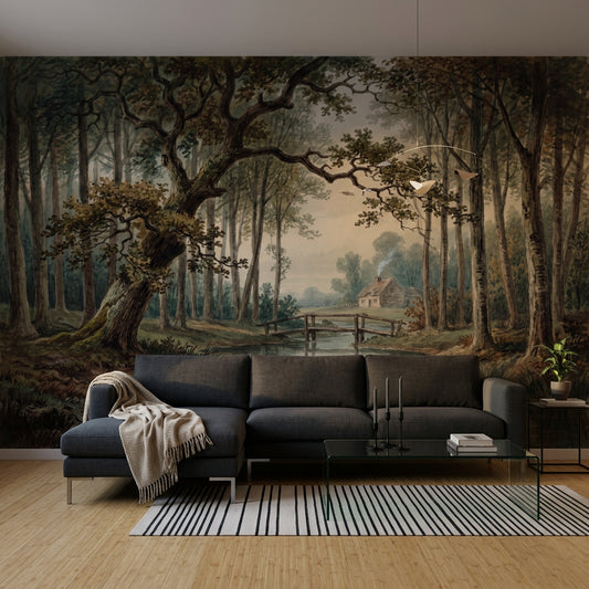 Muted Green Wallpaper Woodland Removable Rustic Wall Decor