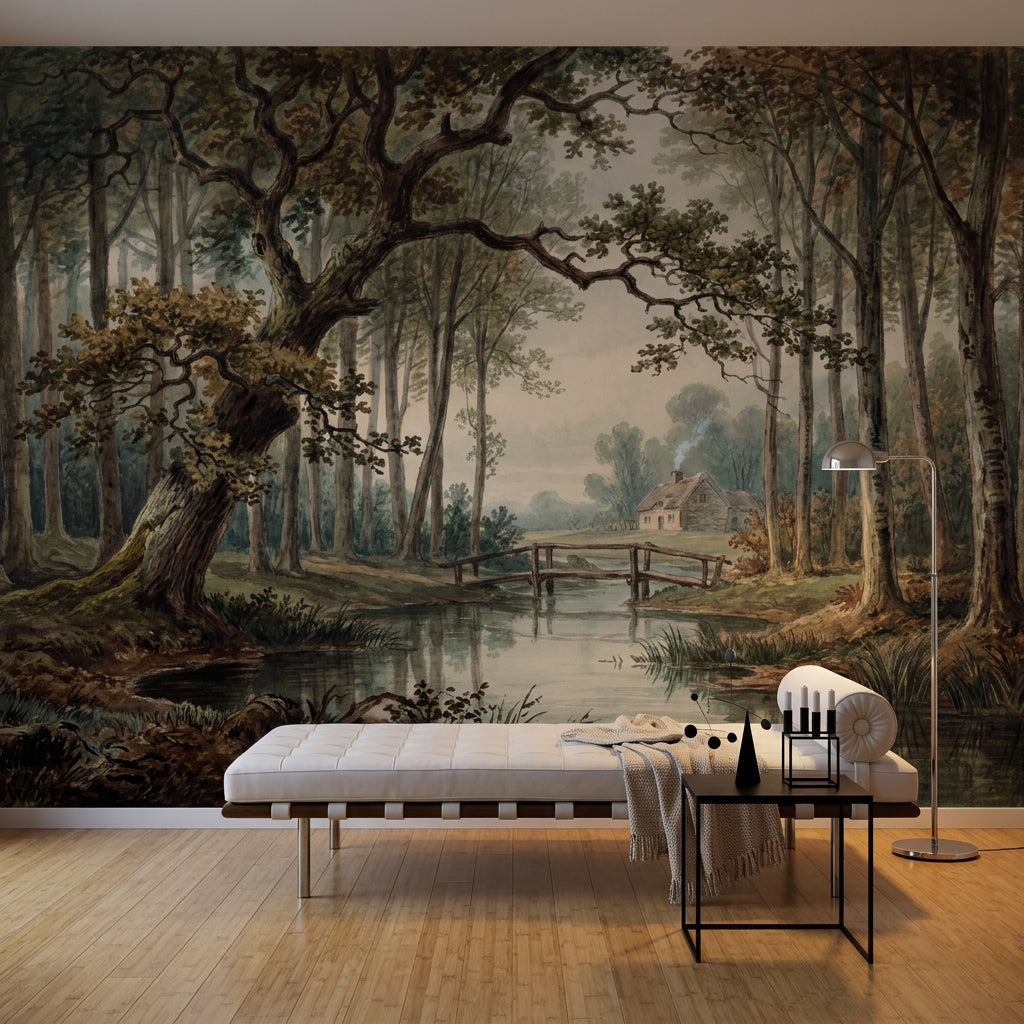 Muted Green Wallpaper Woodland Removable Rustic Wall Decor