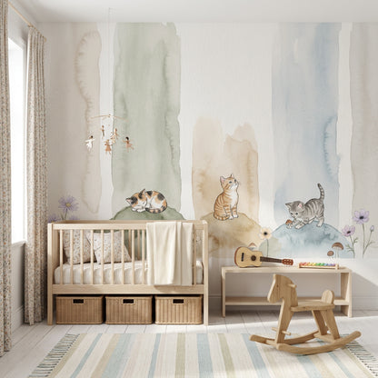 Kittens Wallpaper Watercolor Removable Pastel Wall Decor