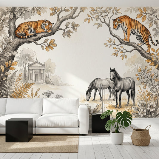 White Background Wallpaper Golden Leaves Removable Wall Decor