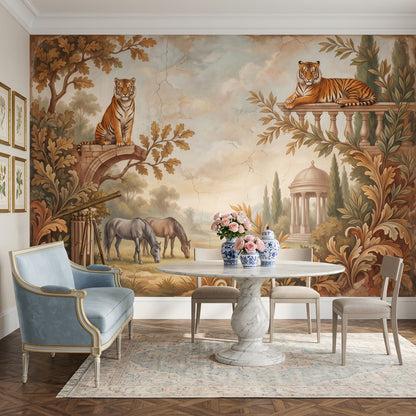 Classical Landscape Mural Wallpaper Tigers Mediterranean Garden Removable Wall Decor
