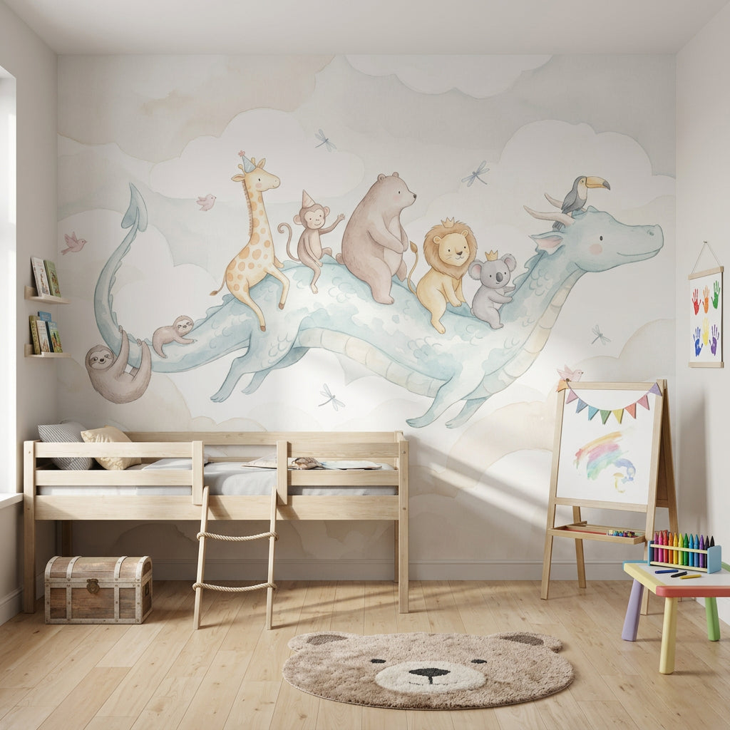Flying Dragon Wallpaper Watercolor Removable Nursery Wall Decor