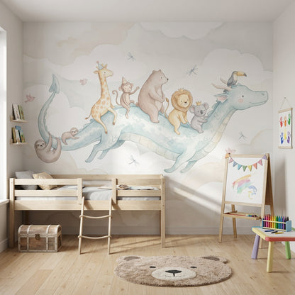 Flying Dragon Wallpaper Watercolor Removable Nursery Wall Decor