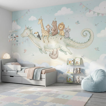 Flying Dragon Wallpaper Pastel Nursery Removable Wall Decor