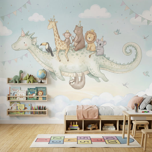Flying Dragon Wallpaper Pastel Nursery Removable Wall Decor