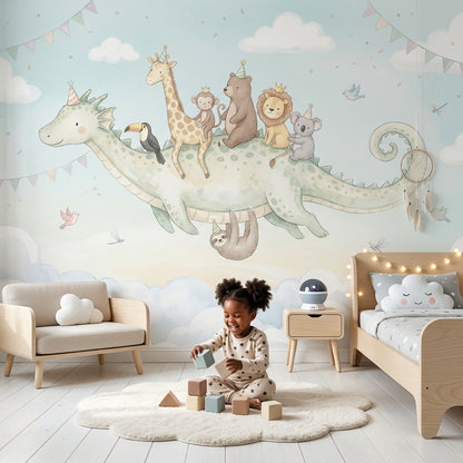 Flying Dragon Wallpaper Pastel Nursery Removable Wall Decor