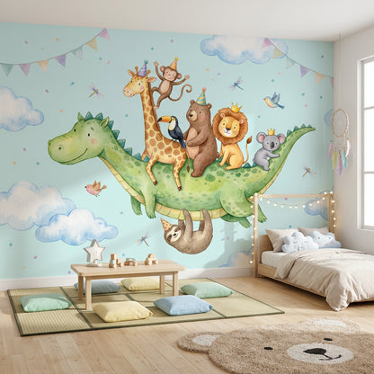 Party Animals Wallpaper Watercolor Whimsical Wall Mural