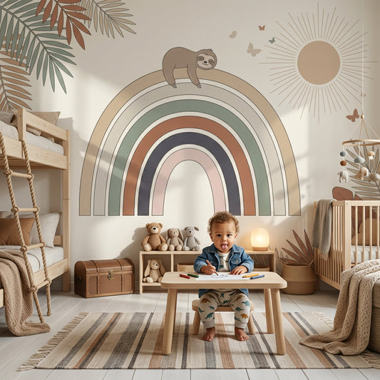 Nursery Wallpaper Rainbow Sloth Removable Wall Decor