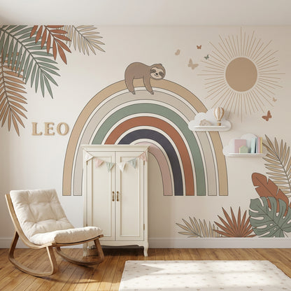 Nursery Wallpaper Rainbow Sloth Removable Wall Decor