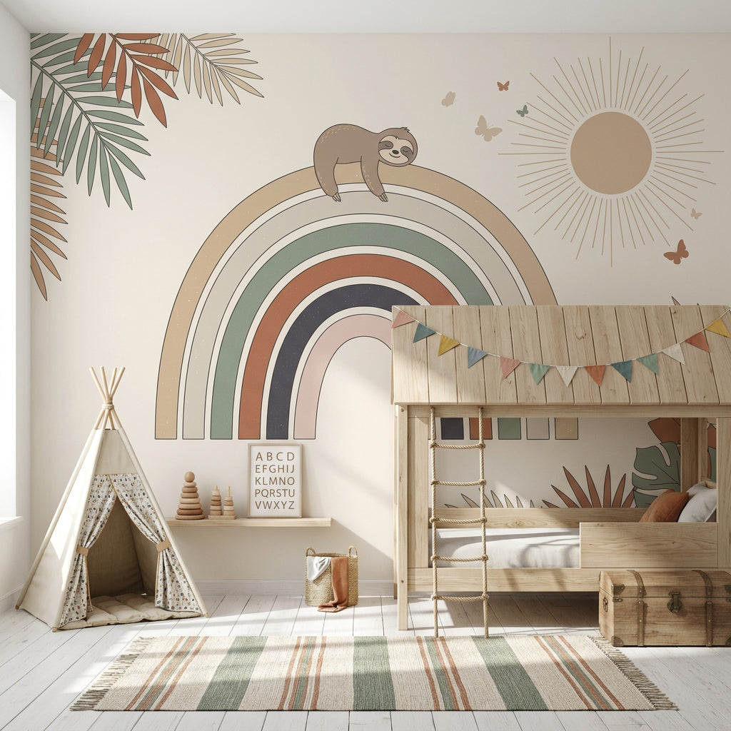 Nursery Wallpaper Rainbow Sloth Removable Wall Decor
