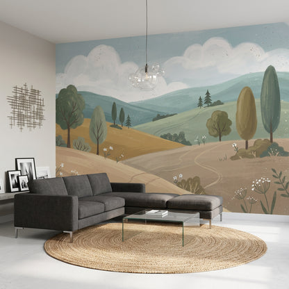 Pastoral Landscape Wallpaper Rolling Hills Removable Winding Path Wall Decor