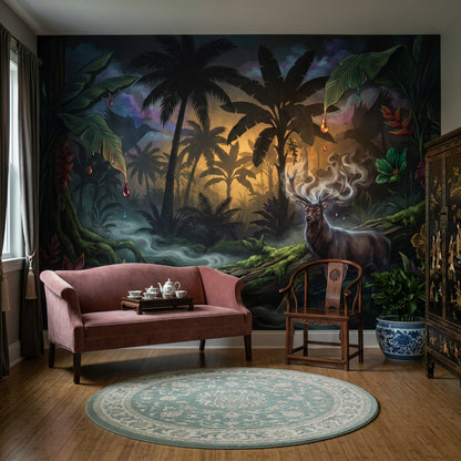 Misty Forest Wallpaper Enchanted Jungle Removable Twilight Landscape Wall Decor