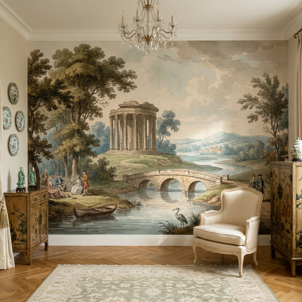 Roman Temple Wallpaper Classical Landscape Stone Arch Bridge Wall Mural