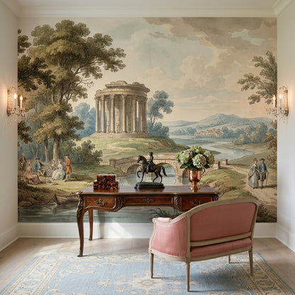Roman Temple Wallpaper Classical Landscape Stone Arch Bridge Wall Mural