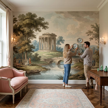 Roman Temple Wallpaper Classical Landscape Stone Arch Bridge Wall Mural