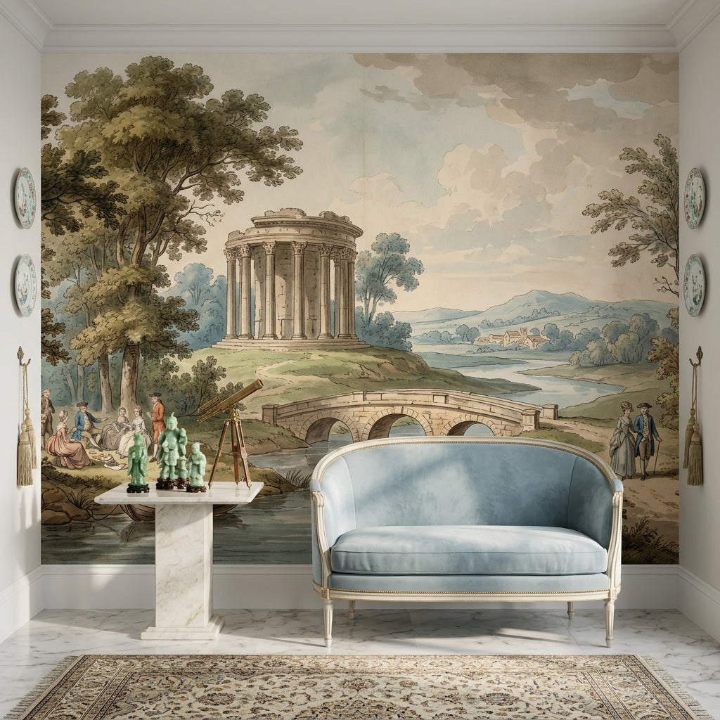 Roman Temple Wallpaper Classical Landscape Stone Arch Bridge Wall Mural