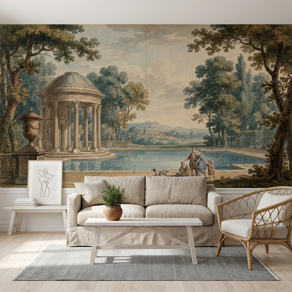 Neoclassical Pavilion Wallpaper Classical Garden Removable Reflecting Pool Wall Decor