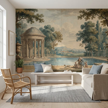 Neoclassical Pavilion Wallpaper Classical Garden Removable Reflecting Pool Wall Decor