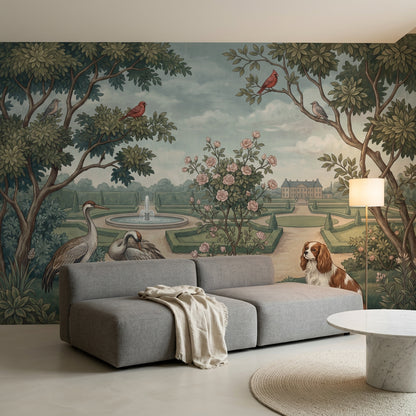 Formal Garden Wallpaper Chateau Estate Vintage Illustration Wall Mural