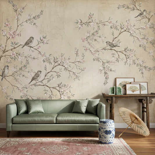 Muted Green Wallpaper Vintage Removable Chinoiserie Wall Decor