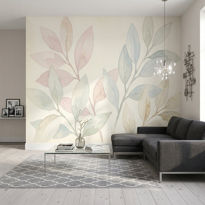 White Background Wallpaper Minimal Botanical Watercolor Removable Wall Decor