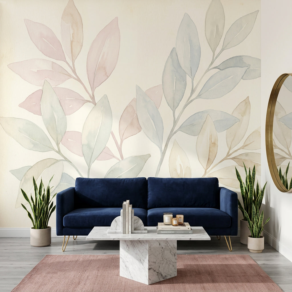 White Background Wallpaper Minimal Botanical Watercolor Removable Wall Decor