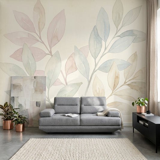 White Background Wallpaper Minimal Botanical Watercolor Removable Wall Decor