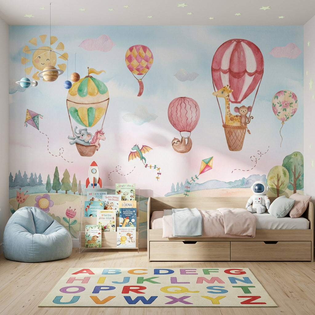 Hot Air Balloons Wallpaper Pastel Sky Childrens Nursery Removable Wall Decor